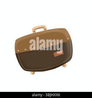 Elegante illustrazione disegnata a mano di una valigetta in pelle vintage e di una borsa da viaggio. Perfetto per progetti di lavoro, viaggi e design a tema retrò. Foto Stock