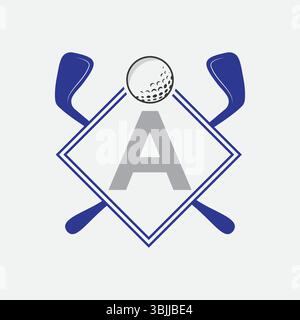 Logo Golf su lettera A modello vettoriale. Simbolo del golf club, insegna per l'allenamento del golf Illustrazione Vettoriale
