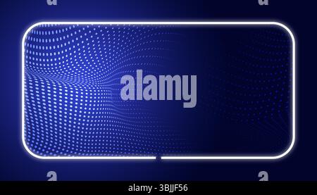 Cornice bianca e griglia con punti curvi. Onde puntiformi di sfondo con tecnologia astratta con luce blu scuro Foto Stock