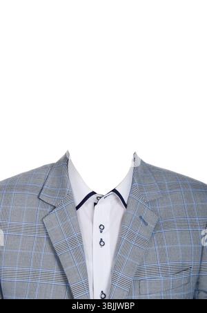 Modello di sostituzione abiti per foto passaporto o altri documenti. Abito e camicia su sfondo bianco Foto Stock