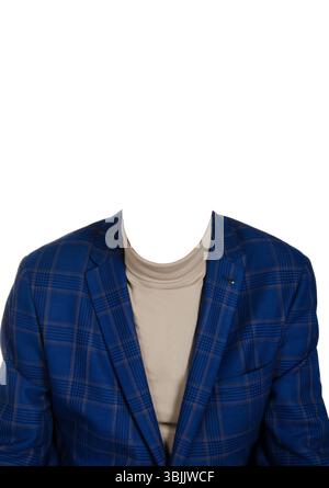 Modello di sostituzione abiti per foto passaporto o altri documenti. Abito e camicia su sfondo bianco Foto Stock