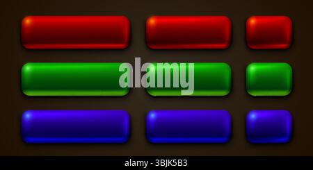 Colore: Etichetta della cornice rossa, verde e blu, pulsante barra eventi, cartello color set. Vettore Illustrazione Vettoriale