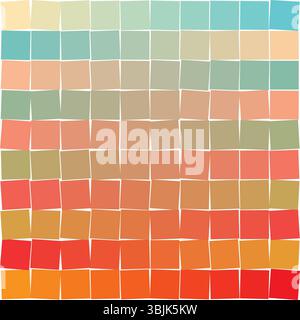 Questo sorprendente motivo vettoriale presenta un design a mosaico senza cuciture con un vivace layout a blocchi di colore nelle tonalità di rosso, arancione, blu e neutro. Per Illustrazione Vettoriale