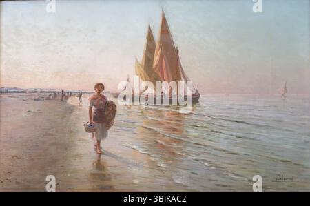 "Senza titolo" di Pasquale Celommi mette in mostra il suo uso esclusivo di colori vivaci e dettagli raffinati nei ritratti o negli studi di figura. Anche se senza titolo, dimostra la capacità di Celommi di esprimere emozioni complesse attraverso sottili espressioni facciali e complesse composizioni. Foto Stock