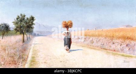 La *Estate* di Pasquale Celommi (1901) è un dipinto che raffigura la serena bellezza della campagna italiana durante la stagione estiva. Il lavoro cattura i toni caldi e l'atmosfera tranquilla tipica dei paesaggi rurali. Foto Stock