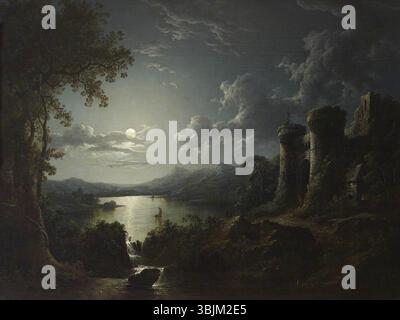 Pether, Sebastian; Moonlit River Landscape with a Monumental Gateway; National Trust, Anglesey Abbey; http://www.artuk.org/artworks/moonlit-river-landscape-with-a-monumental-gateway-170119 Foto Stock