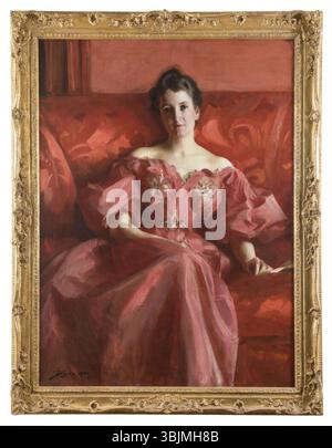 "Mrs Abby Marion Deering Howe" (1900) di Anders Zorn è un ritratto di una donna di Boston, catturata nello stile realistico caratteristico di Zorn. Il dipinto ritrae il suo comportamento elegante e la sua moda sofisticata. Foto Stock