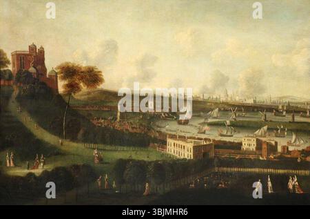 Griffier i, Jan; Londra e il Tamigi da One Tree Hill, Greenwich Park; National Maritime Museum; http://www.artuk.org/artworks/london-and-the-river-thames-from-one-tree-hill-greenwich-park-174687 Foto Stock