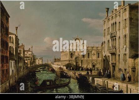 Dipinto ad olio di Francesco Zanin del 1800, raffigurante la Scuola grande di San Marco a Venezia con particolari caratteristiche architettoniche. Foto Stock