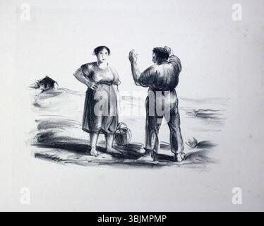 Una litografia firmata da Richard Dreher degli anni '1920 intitolata "Bauern" mostra gli agricoltori rurali in una composizione stilizzata. Foto Stock