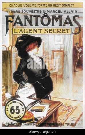 Gino Starace (1859-1950) illustrò la copertina dell'edizione 1911 di "l'Agent Secret", parte della serie "Fantômas" di Pierre Souvestre & Marcel Allain. La copertina riprende il tema dello spionaggio e degli agenti segreti del genere poliziesco. Foto Stock
