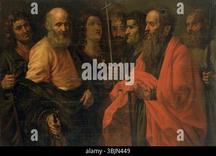 Giuseppe Vermiglio *gli Apostoli* raffigura otto figure chiave del nuovo Testamento: San Giacomo il meno, Santi. Peter, Paul, John, Thomas, Philip, Giuda e Thaddeus. Il dipinto ad olio cattura il loro significato biblico con composizioni drammatiche. Foto Stock