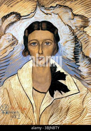 Questo disegno a pastello del 1928 di Stanislaw Ignacy Witkiewicz mostra un ritratto di Maria Oyska, reso su cartone con linee e colori espressivi. Foto Stock
