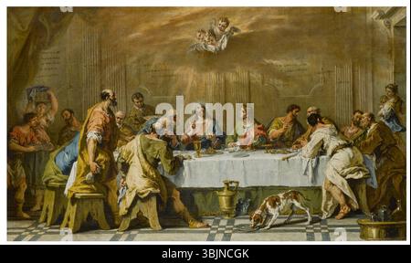 *L'ultima cena* di Sebastiano Ricci è un olio su tela che raffigura la scena biblica dell'ultima cena. Il dipinto sottolinea l'intensità emotiva e l'uso drammatico della luce tipico del periodo barocco. Foto Stock