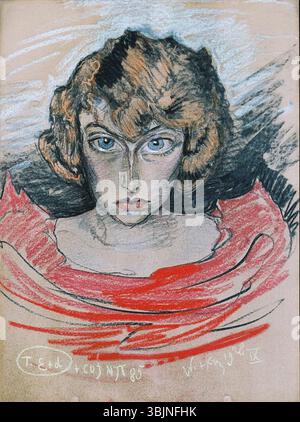 Il ritratto pastello di Stanislaw Ignacy Witkiewicz di Jadwiga 'Nena' Stachurska, dipinto il 22 settembre 1928, mostra una raffinata espressione emotiva, con toni morbidi e naturali e un focus sulla profondità psicologica. Foto Stock