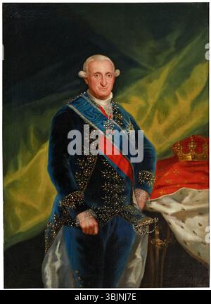 El Rey Carlos IV (1790) di Francisco Goya è un dipinto ad olio che ritrae re Carlo IV di Spagna. L'opera riflette la capacità di Goya di catturare figure reali con un senso di realismo e profondità psicologica. Foto Stock