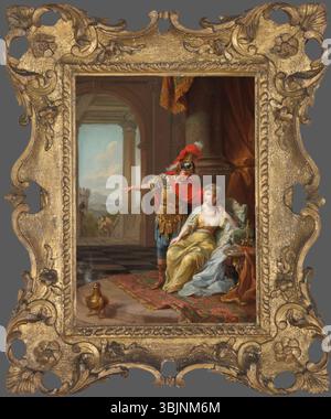 Il dipinto ad olio di Johann Heinrich Tischbein del 1767 "Marco Antonio in visita a Cleopatra dopo la sua sconfitta di Ottaviano" raffigura le conseguenze della battaglia romana. Il dipinto enfatizza le figure storiche e la tensione emotiva tra i personaggi. Foto Stock