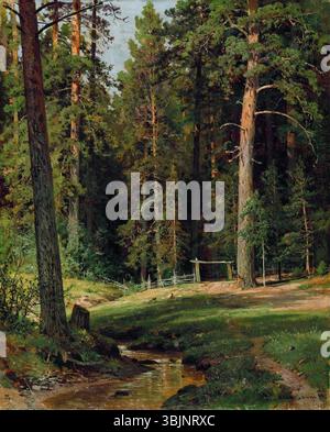Dipinto ad olio di Ivan Shishkin del 1884 intitolato "The Edge of the Forest", raffigurante una foresta densamente boscosa che confina con un prato aperto. Foto Stock