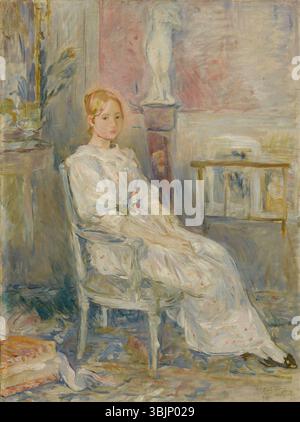 Il dipinto del 1890 di Berthe Morisot "Alice Gamby in the Salon" ritrae una donna seduta in un interno elegante. Il pezzo cattura la delicata gestione della luce e del colore di Morisot, con particolare attenzione all'espressione del soggetto e all'atmosfera della stanza. Foto Stock