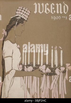 Il disegno di Fritz Erler per la copertina del numero di gennaio 1906 della rivista tedesca di arte e letteratura Jugend rappresenta lo stile visivo dei primi anni del XX secolo, catturando l'intersezione tra arte e modernità. Foto Stock