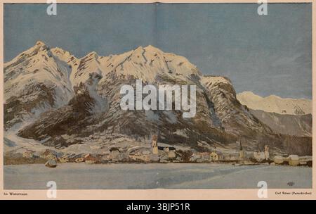 *Im Wintertraum* (1907) di Carl Reiser cattura la serena bellezza di un paesaggio invernale. Il dipinto, creato per la rivista *Jugend*, presenta paesaggi innevati e un'atmosfera da sogno, evocando un senso di tranquillità e quiete nella natura. Foto Stock