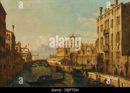 "Venedig Rio dei Mendicanti und Scuola di San Marco" di Francesco Zanin cattura la bellezza scenica di Venezia, con il Rio dei Mendicanti e la Scuola di San Marco raffigurati in olio su tela. Foto Stock