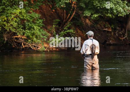 La pesca con la mosca Farmington fiume   Barkhamsted, Connecticut, Stati Uniti d'America Foto Stock