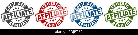 timbro affiliato. timbro affiliato impostato su sfondo bianco Illustrazione Vettoriale