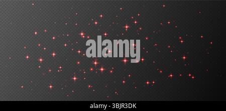 Stelle rosse scintillanti, effetto luminoso con particelle lucenti, texture Flying stardust trasparente Illustrazione Vettoriale
