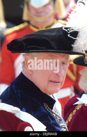 Castello di Windsor, lunedì 16 giugno 2025. Sua Maestà il Re prende parte alla processione per il più nobile ordine della Giarrettiera, il Castello di Windsor, lunedì 16 giugno 2025. Crediti: James Taylor/Alamy Live News Foto Stock