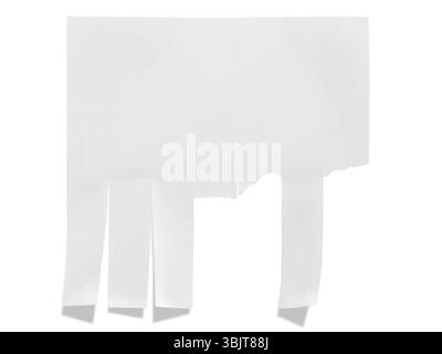 Pubblicità su carta bianca a strappo con un'ombra sottile, isolata su uno sfondo bianco pulito, perfetta per varie esigenze di marketing Foto Stock