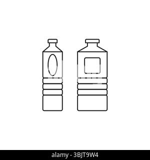 Icona della bottiglia di plastica. Vettore del contenitore dell'acqua. Forma della confezione delle bevande. Stile di contorno trasparente. Illustrazione Vettoriale