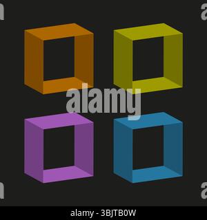 Collezione di cubi colorati. Gruppo di caselle geometriche. Forme quadrate vettoriali. Forme dimensionali luminose. Illustrazione Vettoriale