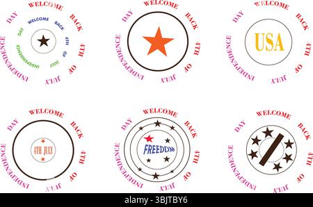Set vettoriale di distintivi vintage per il giorno dell'indipendenza con simboli USA per i disegni del 4 luglio Illustrazione Vettoriale