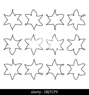 Icona a stella delineata. Più forme di stella. Design del contorno vettoriale. Simbolo vuoto a cinque punti. Illustrazione Vettoriale