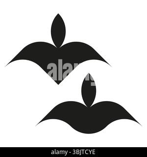 Icona di uccello stilizzata. Forma di colomba astratta. Lo spazio negativo lascia. Emblema di volo vettoriale. Illustrazione Vettoriale