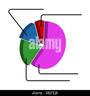 Grafico a torta colorato. Grafico dei dati segmentati. Cerchio vettoriale luminoso. Progettazione di informazioni 3D. Illustrazione Vettoriale