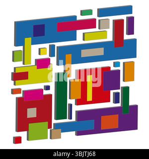Forma rettangolare 3D. Icona blocco stratificato. Profondità astratta vettoriale. Design ombreggiato a colori. Illustrazione Vettoriale
