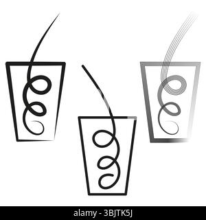 Icona del bicchiere da bere. Paglia e bolle. Forma di rinfresco vettoriale. Simbolo della bevanda trasparente. Illustrazione Vettoriale