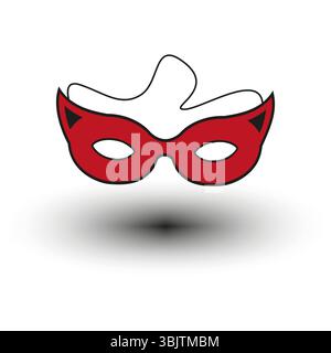 Icona della maschera del party. A forma di orecchio di gatto rosso. Simbolo vettoriale del carnevale. Ombra sul bianco. Illustrazione Vettoriale