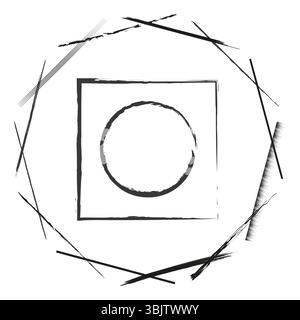 Icona forma minima. Cerchio all'interno del quadrato. Figura linea astratta. Forma di simmetria vettoriale. Illustrazione Vettoriale