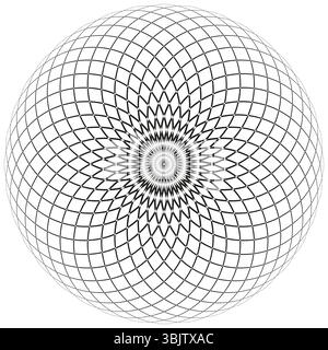 Icona a spirale astratta. Linee geometriche sottili. Forma concentrica nera. Ripetizione radiale vettoriale. Illustrazione Vettoriale