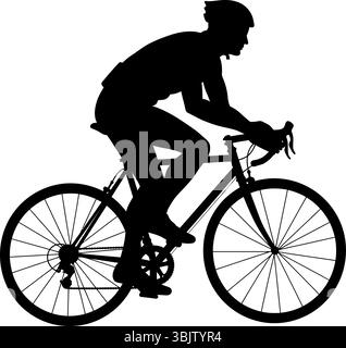 La silhouette del ciclista corre in bicicletta su sfondo bianco mostrando velocità e stile di vita sano con un design minimalista Illustrazione Vettoriale