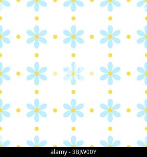 Motivo vettoriale senza cuciture con fiori a margherita con petali blu e centri gialli su sfondo bianco in uno stile minimalista piatto Illustrazione Vettoriale