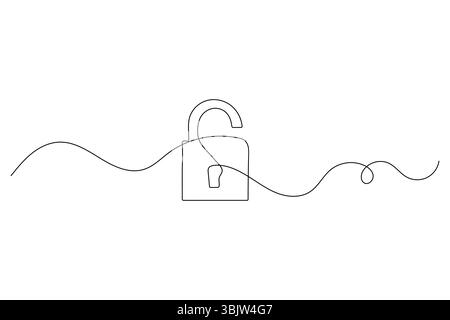 Icona a forma di lucchetto continua disegno a una linea illustrazione vettoriale del contorno Illustrazione Vettoriale