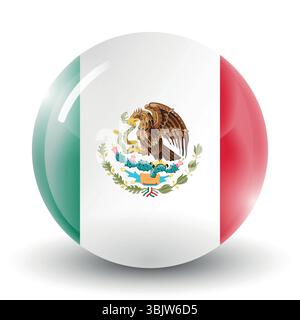 Pallina leggera in vetro con bandiera del Messico. Sfera rotonda, icona modello. Simbolo nazionale delle isole messicane. Sfera realistica lucida, vettore astratto 3D. Illustrazione Vettoriale