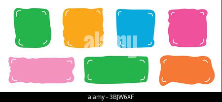 Collezione colorata a forma di doodle rettangolare. Set di cornici per preventivi disegnati a mano. Illustrazione Vettoriale