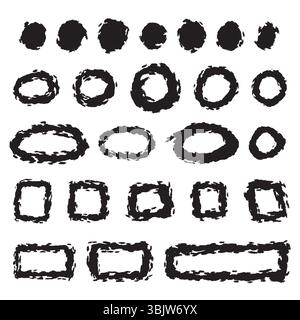 Set tratti di pennello artistici grunge. Illustrazione Vettoriale