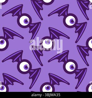 motivo senza cuciture con occhi alati di pipistrello, che fonde elementi intrighi e misteri. il design combina estetica gotica e un tocco stravagante, perfetto per Illustrazione Vettoriale