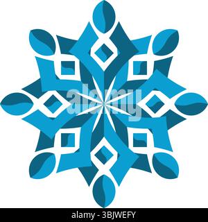 Un design simmetrico astratto con strati di forme geometriche blu che formano una stella o un fiocco di neve, creando profondità e un aest cool Illustrazione Vettoriale